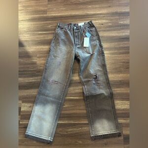 Men's Distressed Brown Jeans - Baggy